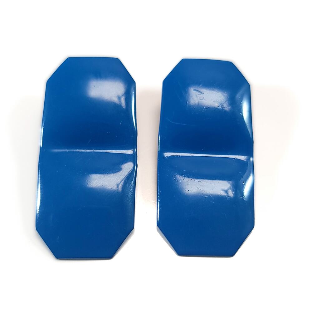 Vintage Blue Metal Octagonal Shaped Earrings, Glossy Finish, Bold Statement
